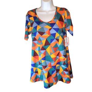 LulaRoe Blue Geometric Design Shirt Top Blouse Perfect T Size XXS Oversize NEW N